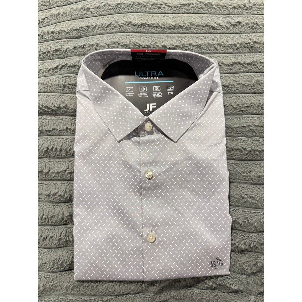 JF J. Ferrar Ultra Comfort Dress Shirt Slim Fit XL 17-17.5 32/33 Gray Geometric